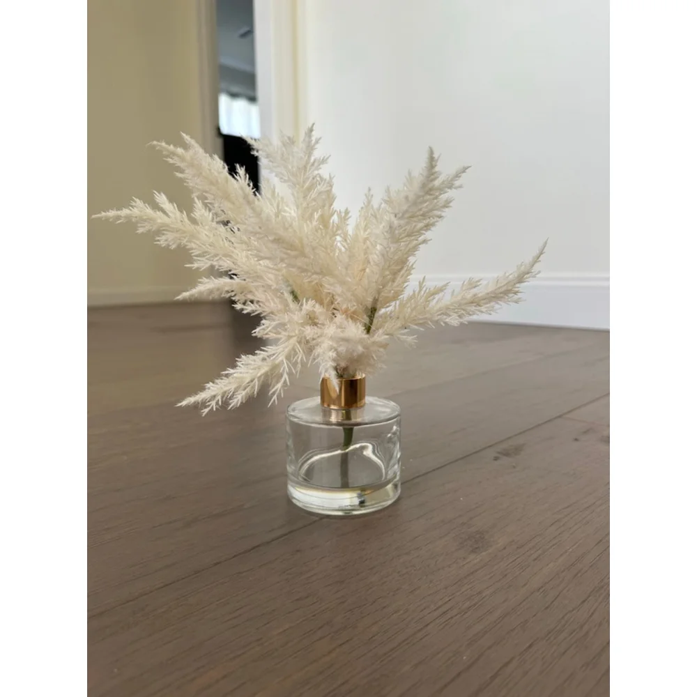 White Faux Florals Pampas Grass Gold and Clear Vase